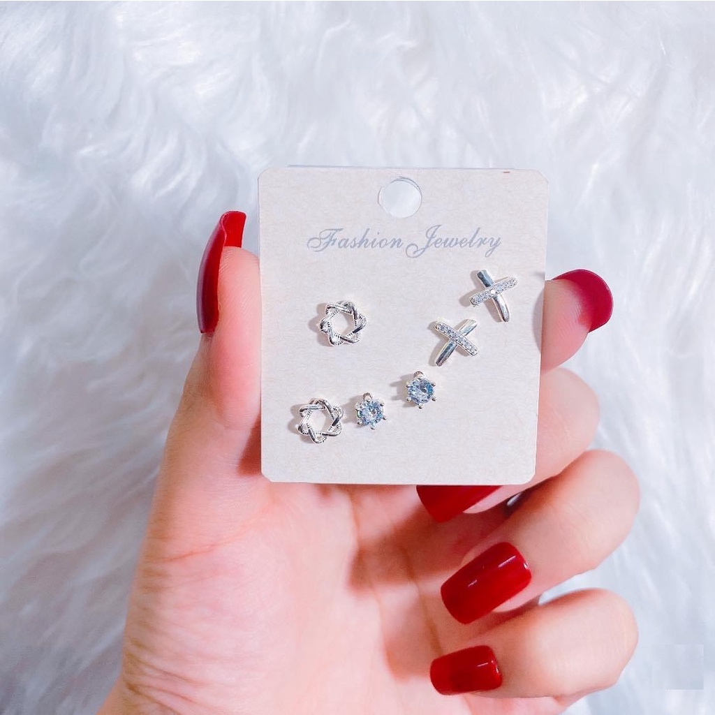 Sét 3 đôi bông tai bạc ta xinh xắn nữ tính - Trang sức bạc Evasilver