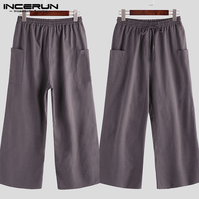 INCERUN Quần cotton linen màu trơn phong cách cổ điển dành cho nam