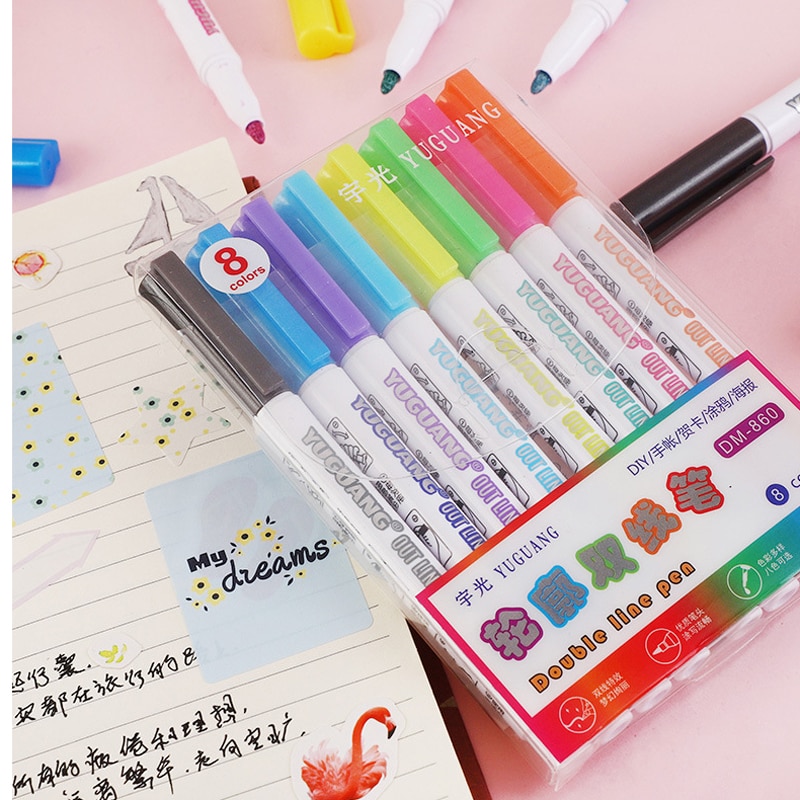 Bộ 8 bút lông dạ quang có nhũ nhiều màu sắc