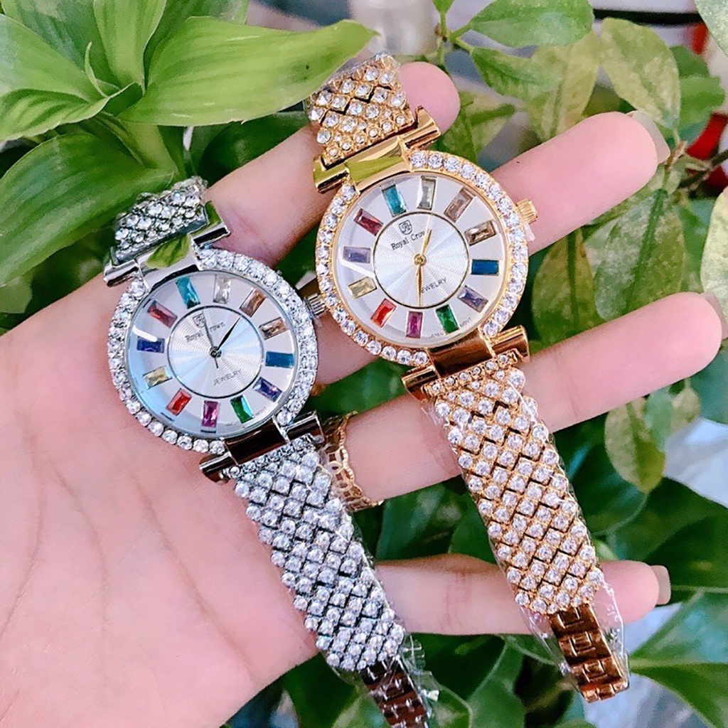 Đồng hồ đeo tay nữ ROYAL CROWN viền đá cao cấp, sáng lấp lánh phong cách sang chảnh, giá siêu rẻ