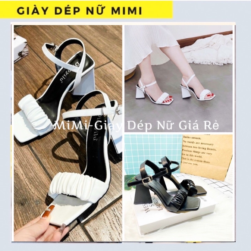 Giày sandal nữ quay nhún, Sandal cao gót đế tam giác cao 8 cm rất sang 2 màu đen, trắng MiMi