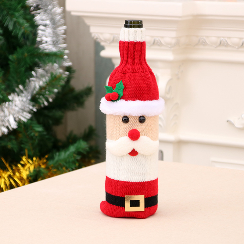 【Ready Stock】COD Christmas Decorations Elk Wine Bottle Cover Knitted Wine Bottle Cover Champagne Bottle Cover Restaurant Holiday Decoration Supplies