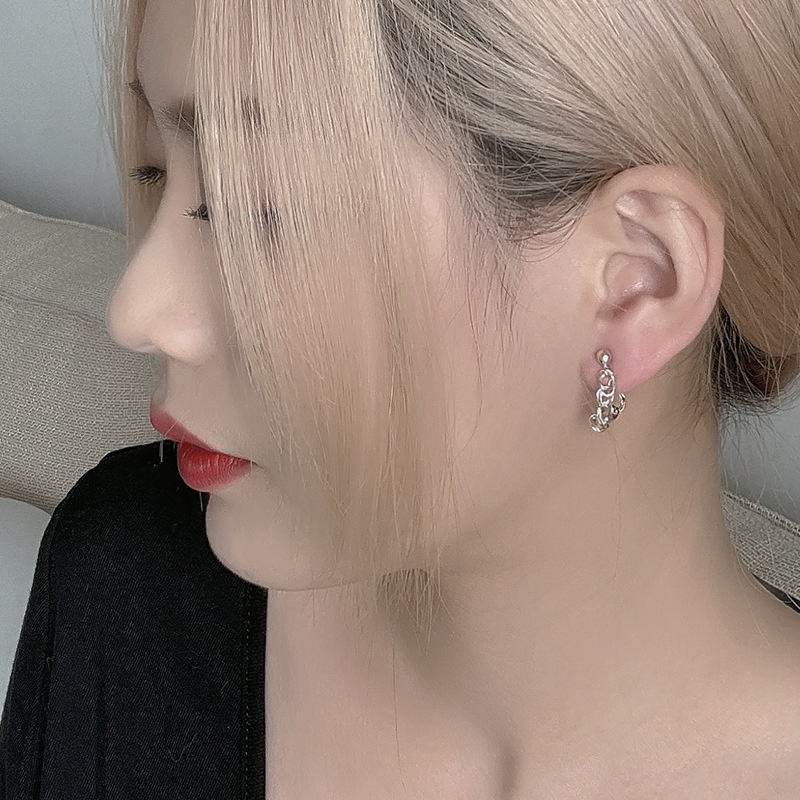 [Augustcloth | AugustJewelry] Bông tai/ Hoa tai hợp kim mắc xích ngắn phong cách Hàn Quốc