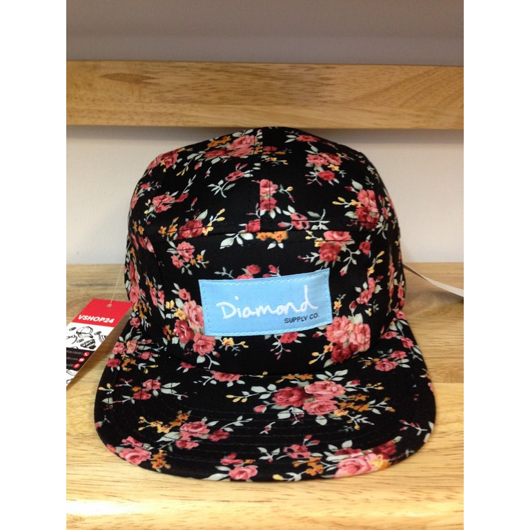 MŨ 5 PANEL HOA THÁI LAN DIAMOND ĐEN 05