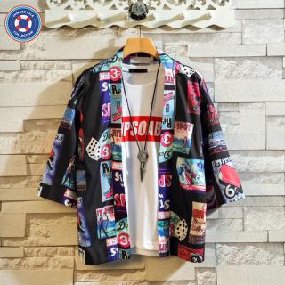 Áo Khoác Phong Cách Kimono Phối Nhiều Màu Dáng Rộng Cho Nam Và Nữ