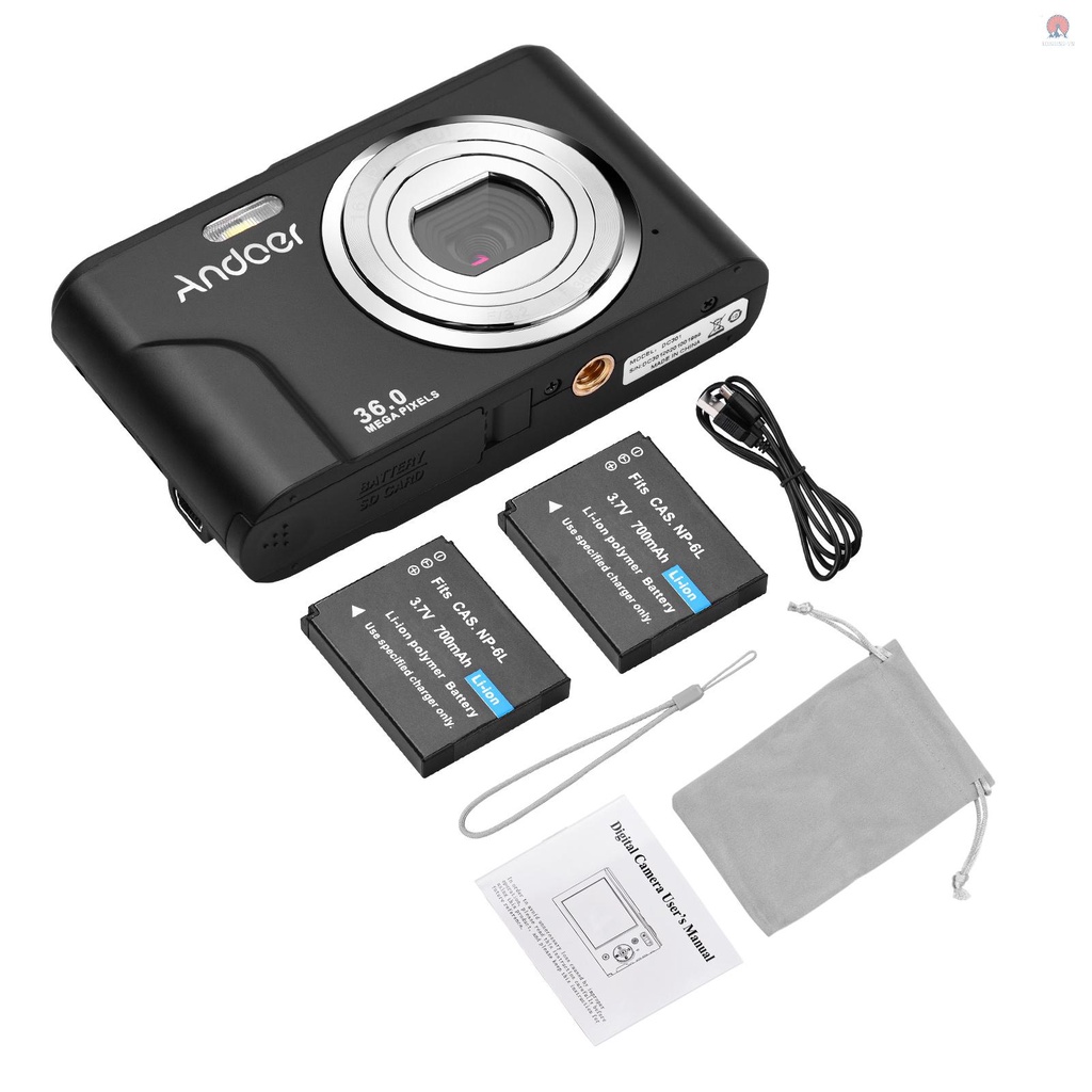 Camera kỹ thuật số Andoer 36MP 1080P 2.4-inch IPS màn hình 16x zoom 128GB kèm túi đựng và 2 pin 1/4
 | BigBuy360 - bigbuy360.vn