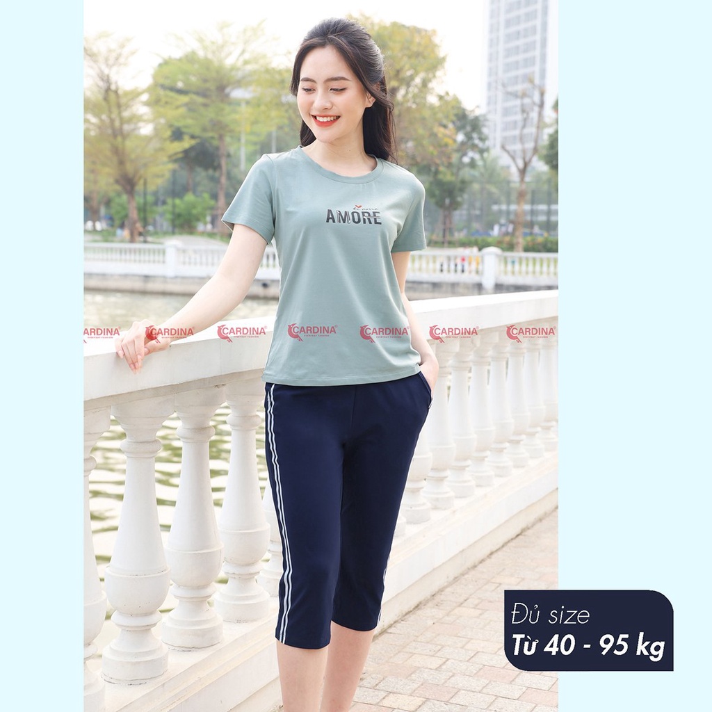 Đồ Bộ Nữ 𝐂𝐀𝐑𝐃𝐈𝐍𝐀 Chất Cotton Cao Cấp Kiểu Dáng Thể Thao Bộ Mặc Nhà Áo Cộc Tay In chữ Quần Lửng 2CF02