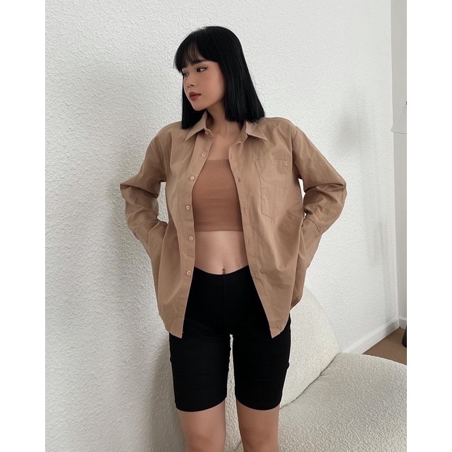 Sơ mi oversize vạt bầu một túi