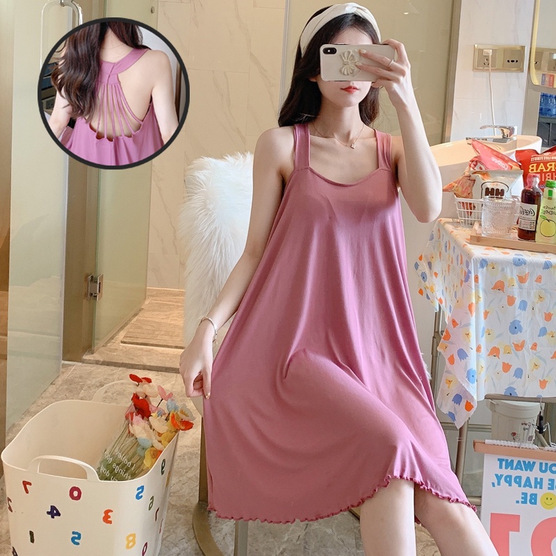 Đầm Ngủ Hai Dây Dáng Rộng Có Mút Đệm Ngực Màu Sắc Ngọt Ngào Quyến Rũ Cho Nữ | BigBuy360 - bigbuy360.vn