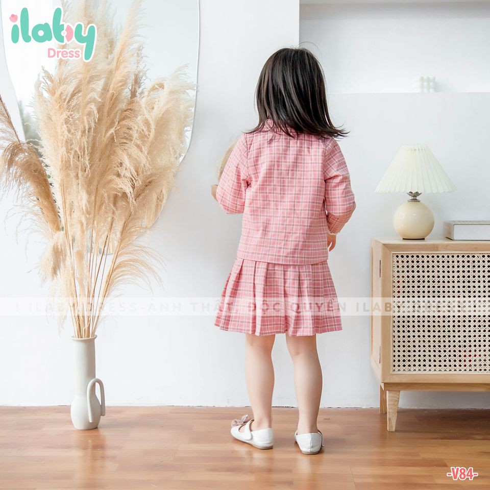 Set (áo + váy) dạ cổ vest ILABY cho bé gái từ 1-10 tuổi [V84]