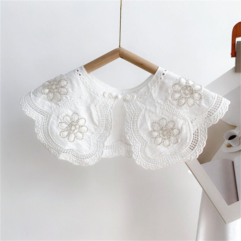 Cổ Áo Rời Thêu Họa Tiết Màu Trắng Dành Cho Nữ