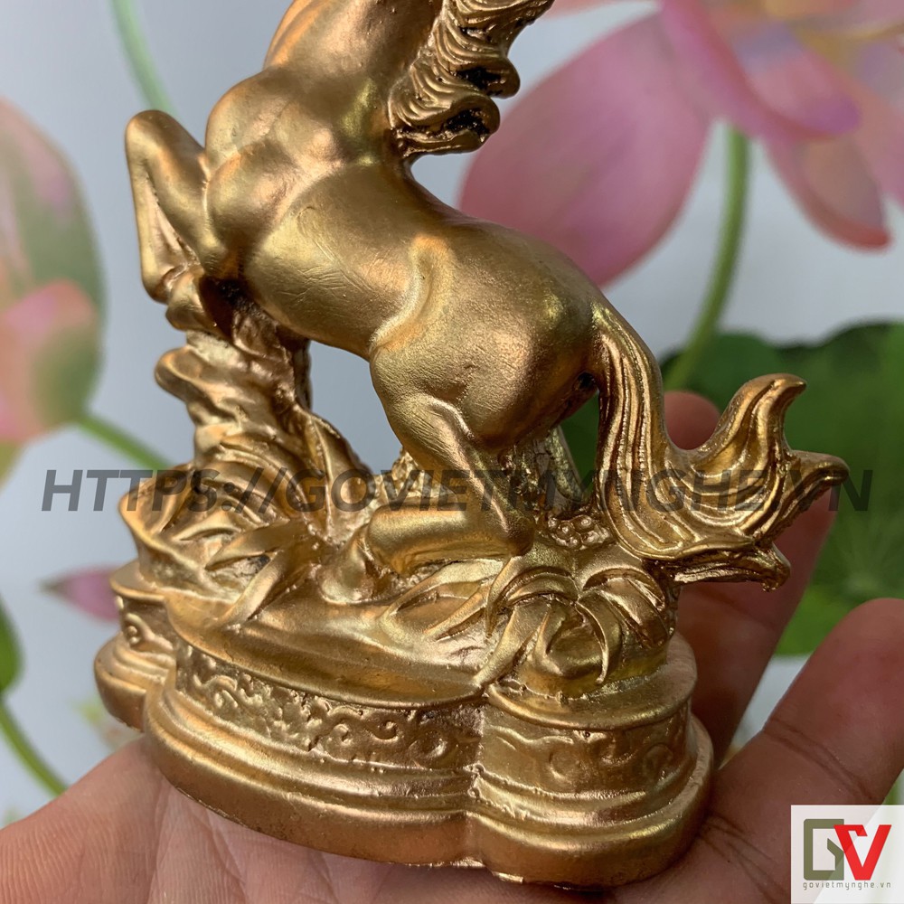 Tượng Đá Trang Trí Ngựa Phong Thủy - Tượng ngựa phong thủy để bàn làm việc - Màu nhũ đồng - Cao 12cm