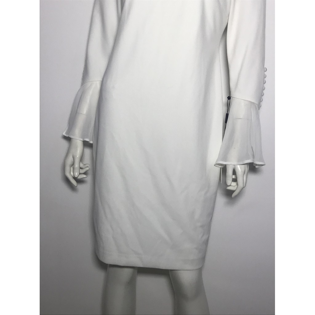 Đầm ngắn body công sở dự tiệc nữ hiệu Calvin Klein tay dài ống loa màu trắng size 10P chính hãng