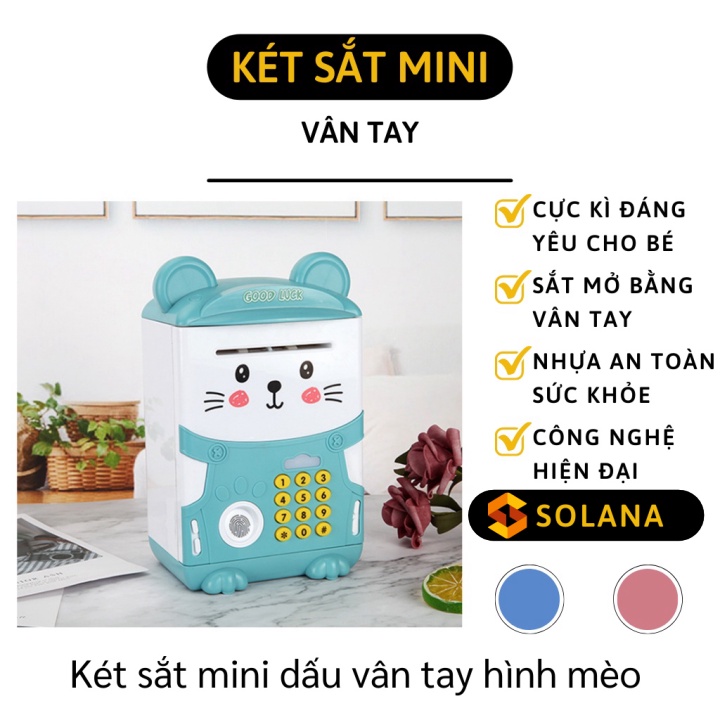 Két Sắt Mini - Két Sắt Thông Minh Hình Mèo Mở Khóa Bằng Vân Tay, Có Nhạc Cho Bé 9660