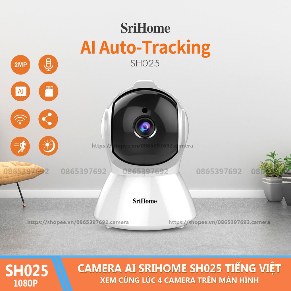 Camera WiFi AI Thông Minh Srihome SH025 - 1080P Tiếng Việt