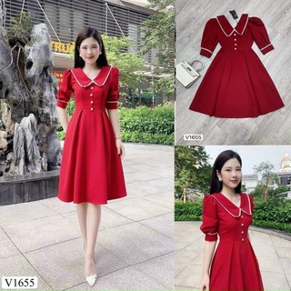 Đầm đẹp - Đầm tiểu thư phối nút