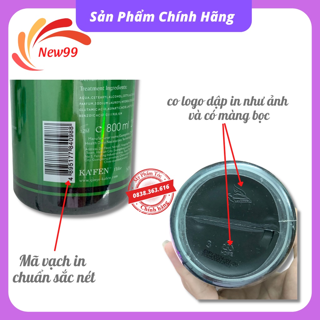 Cặp dầu gội KAFEN 800ml hoàn hình xanh phục hồi tóc khô xơ hư tổn chính hãng