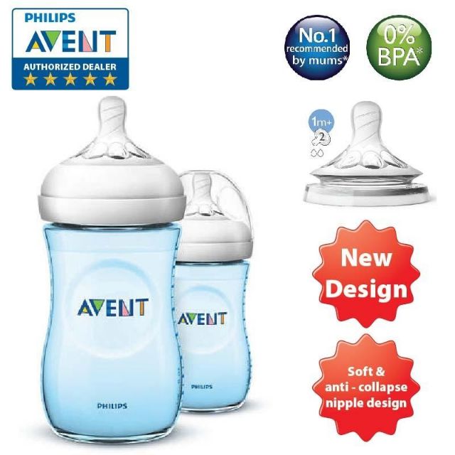 Set bình sữa Philips Avent Natural 125ml/260ml màu xanh cho bé