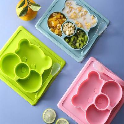 Khay ăn silicon chống trượt hình gấu dễ thương cho bé