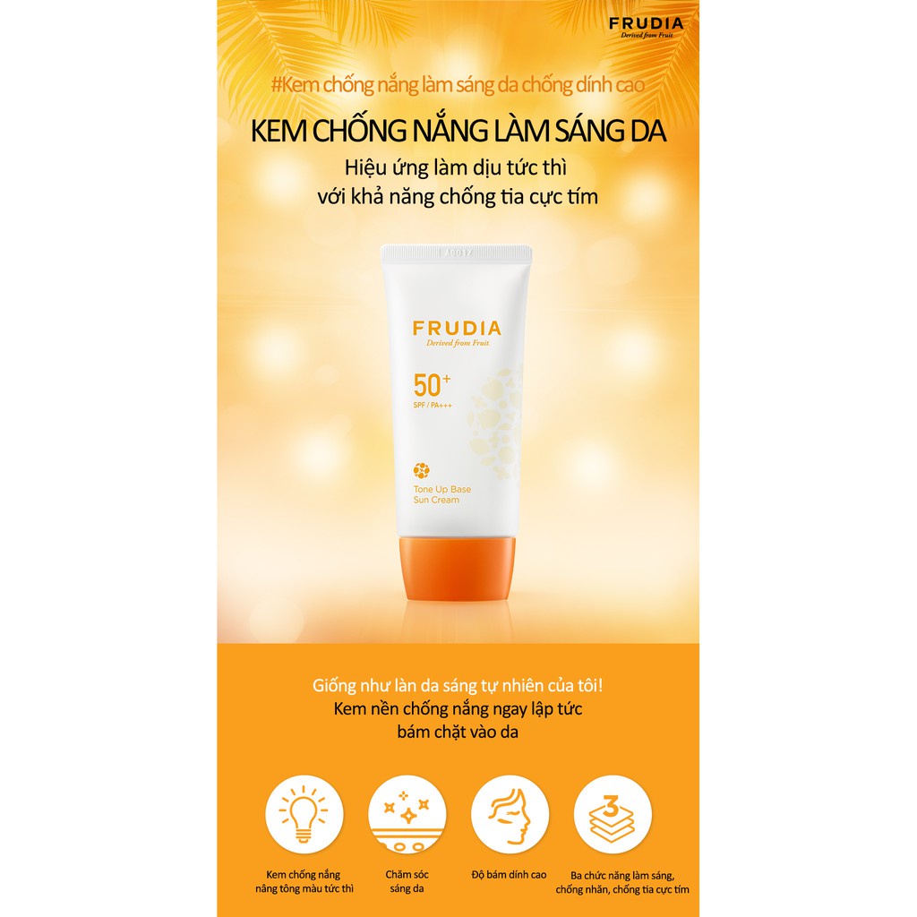 [Tặng 88k] Kem Chống Nắng Làm Trắng Sáng Da Frudia Tone-Up Base Sun Cream 50+ SPF/PA+++ 50g