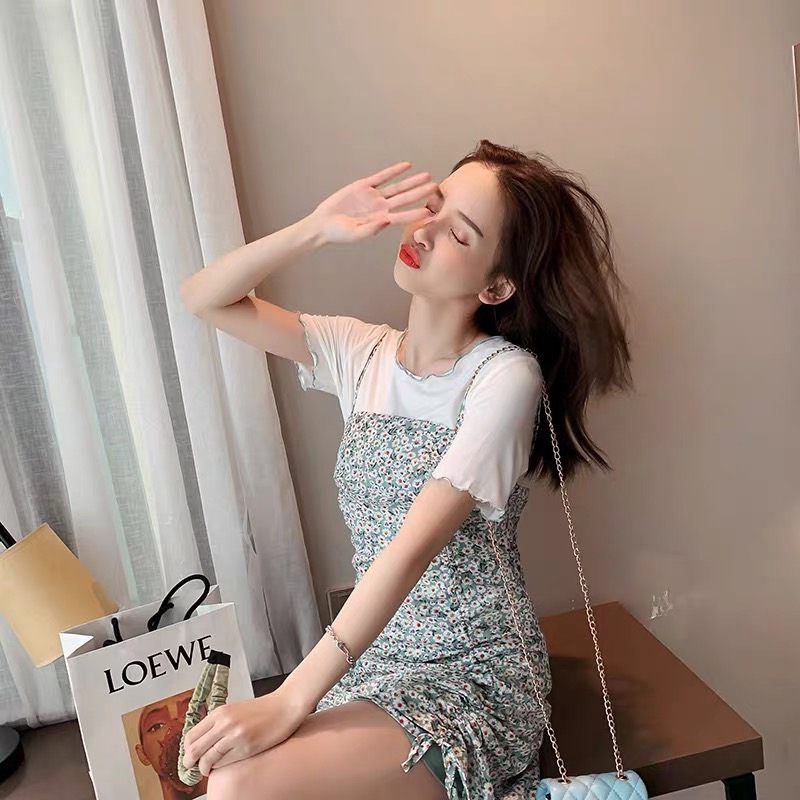 Đầm - váy hoa nhí 2 dây ulzzang rút dây 2 bên