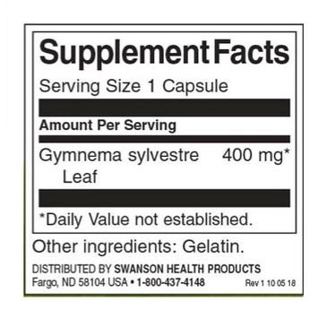 Viên uống hỗ trợ đường huyết cho bệnh nhân tiểu đường Swanson Gymnema Sylvestre Leaf 400mg 100 viên