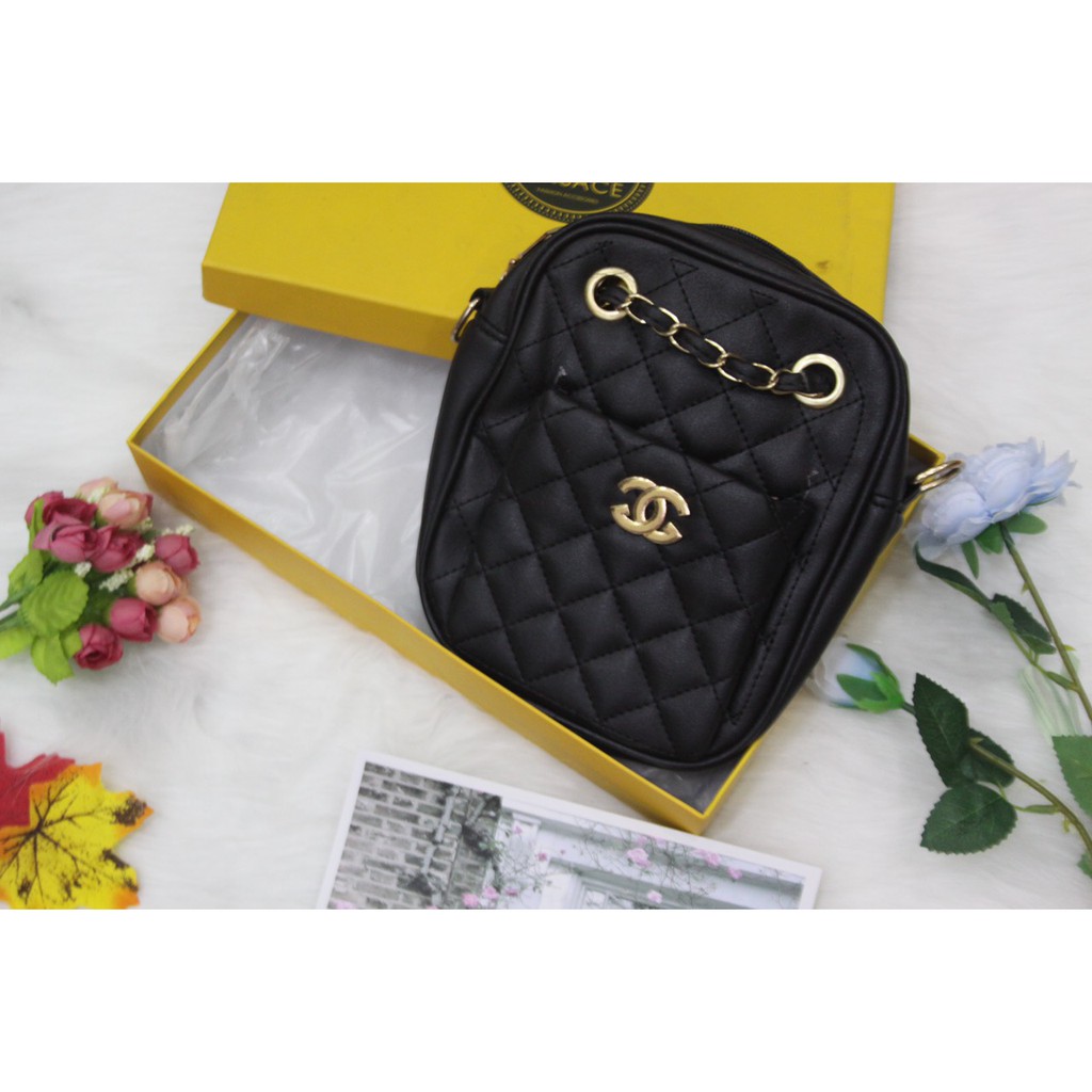 Túi Chanel da trần trám đen dây xích pha da (xả kho lẻ mẫu)