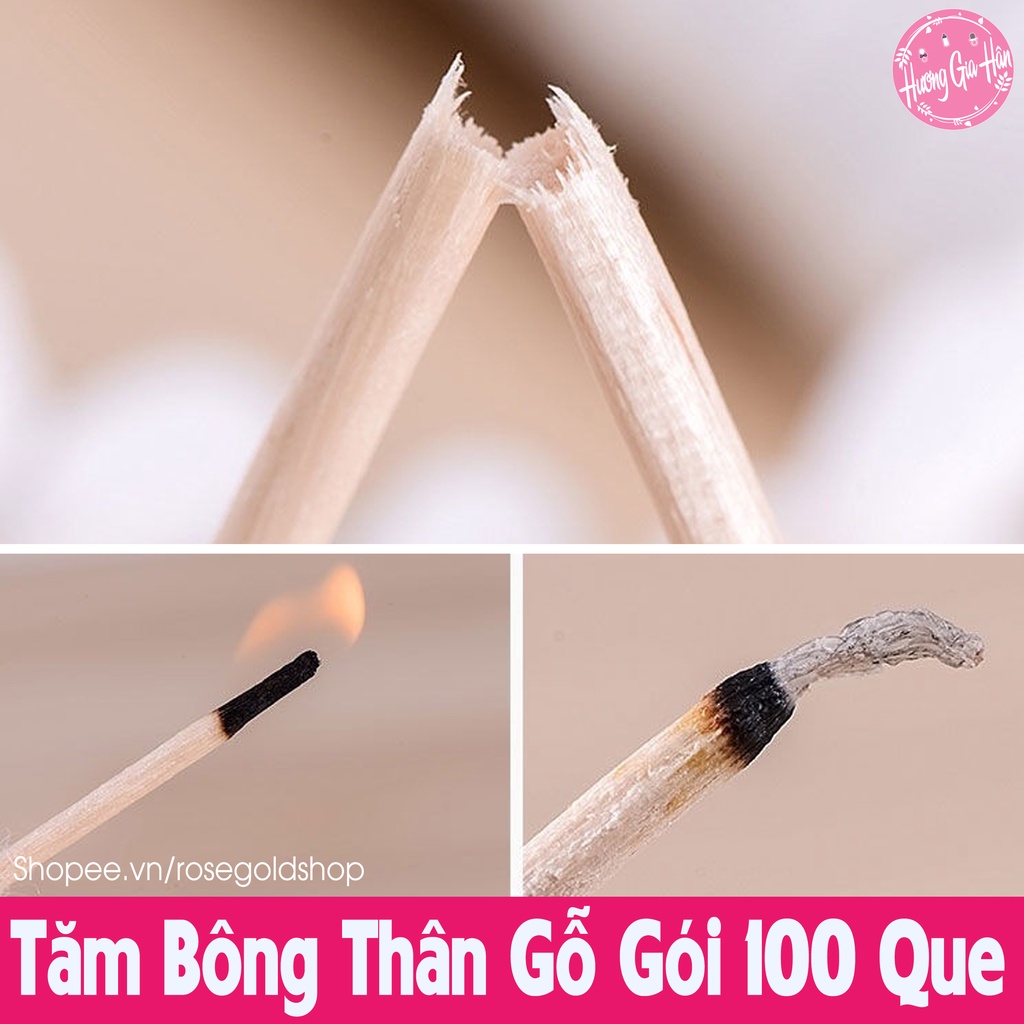 Tăm Bông Thân Gỗ Thân Thiện Với Môi Trường 2 Đầu Bông Gói 100 Que Siêu Tiết Kiệm