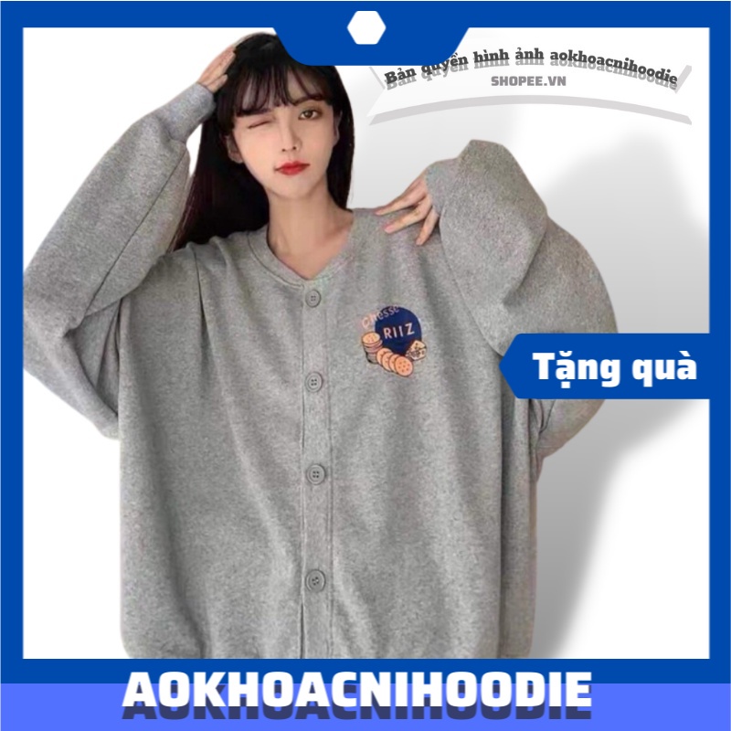 Áo cardigan , áo khoác nam nữ nỉ form rộng Riiz cúc cài 3 màu dáng ulzzang Freeship
