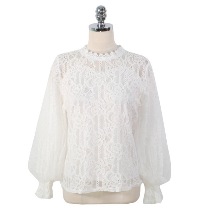 Áo sơ mi SUXI tay dài phối ren phong cách Hàn Quốc