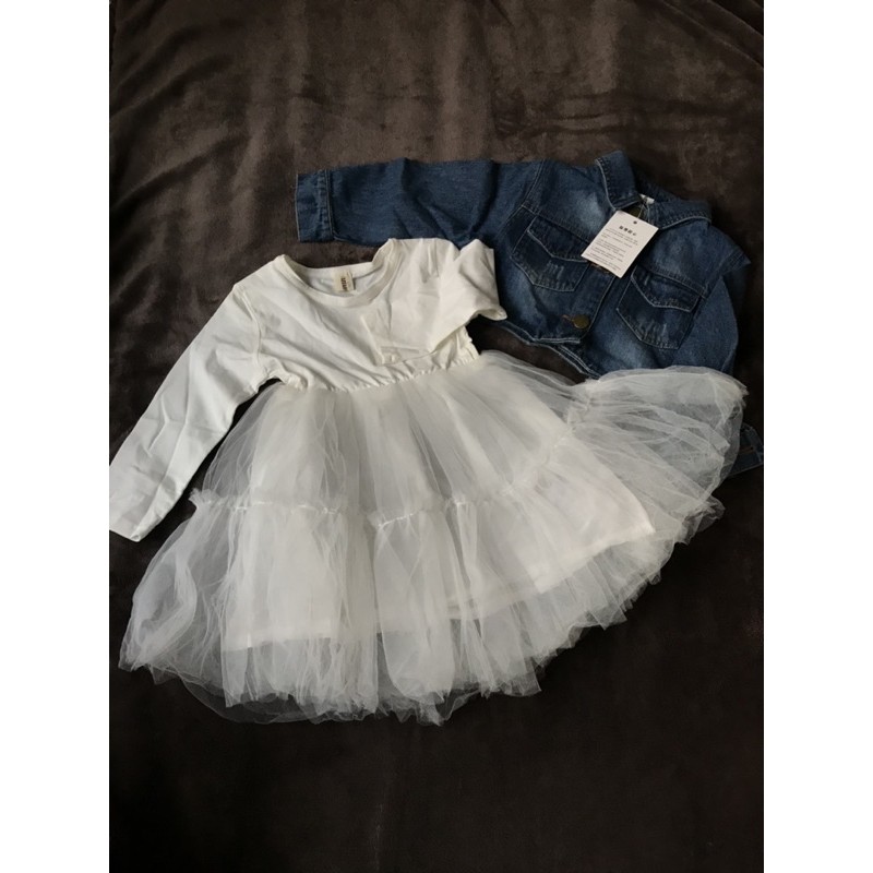 Set đầm và khoác jean new tag, size 90 (12-14kg)- 130k