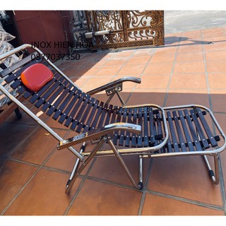 [ Giá xưởng sản xuất ] Ghế nằm thư giãn khung inox PHI 25 TAY TO Hiền Hoa (Vân gỗ + Khung Inox)