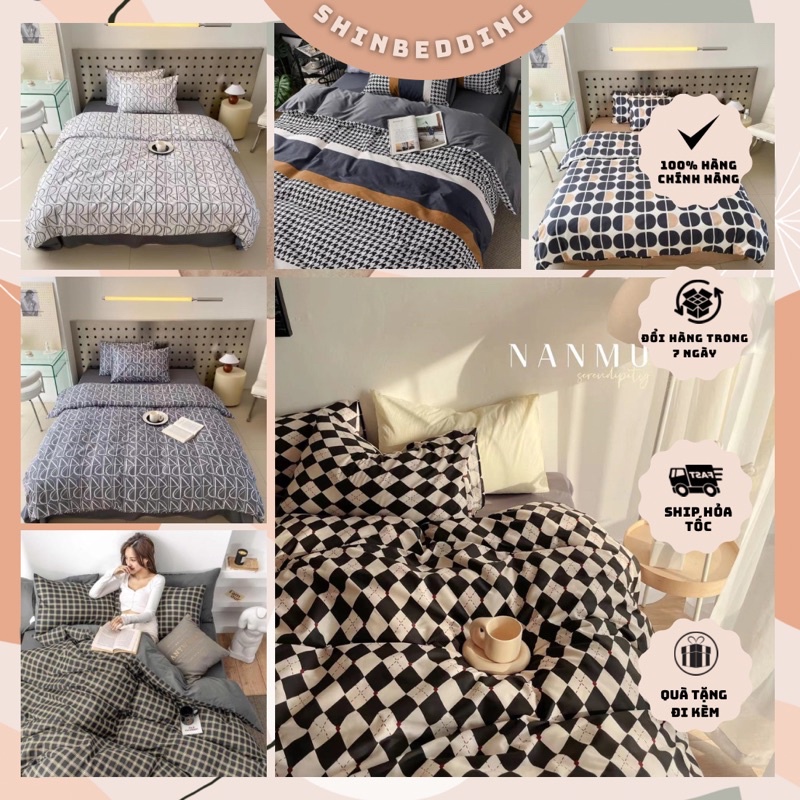 Set Chăn Ga Cotton Living Kẻ Thoáng Mát Sang Chảnh (Shinbedding)