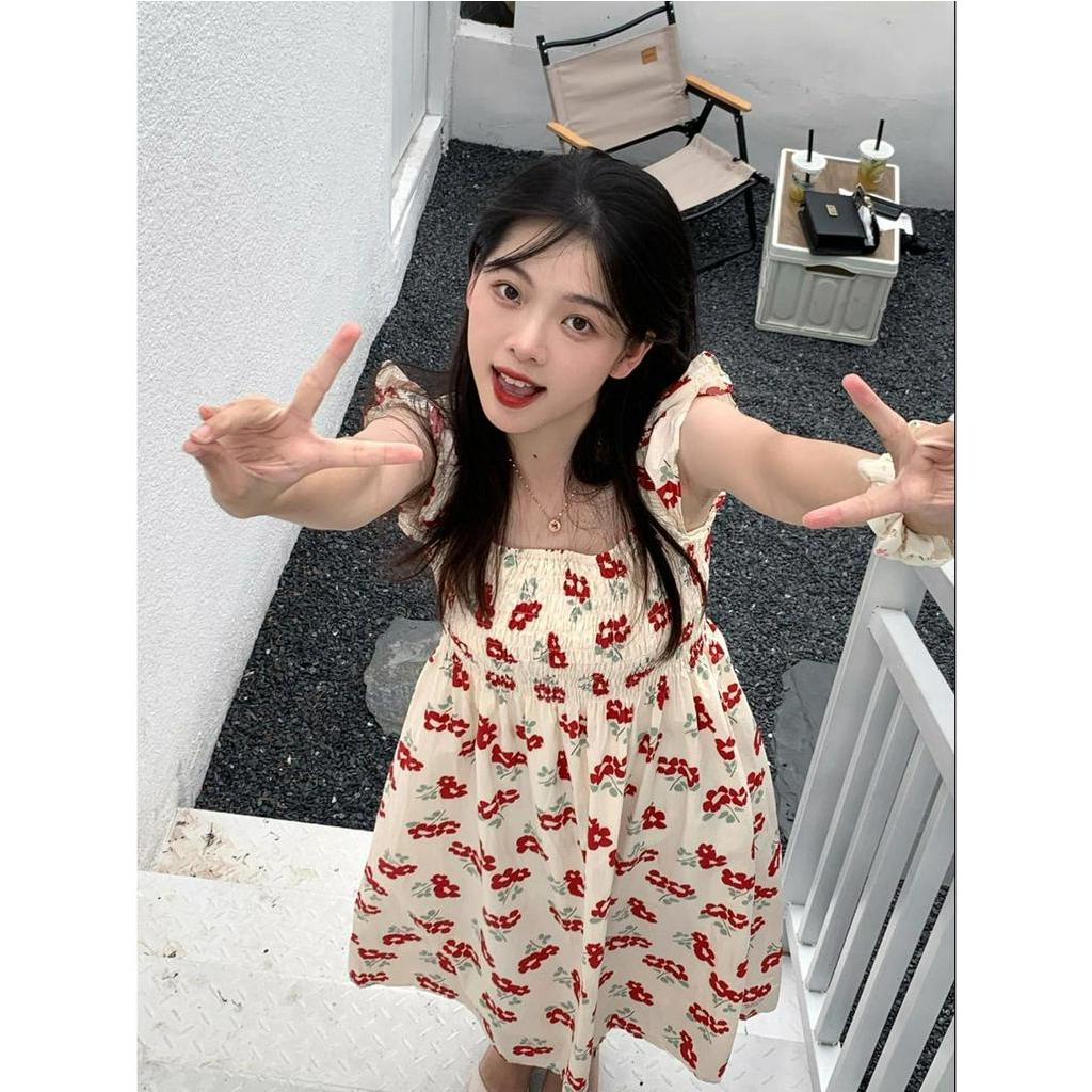 Đầm Hoa Tay Xòe Thời Trang Hàn Quốc Dành Cho Nữ