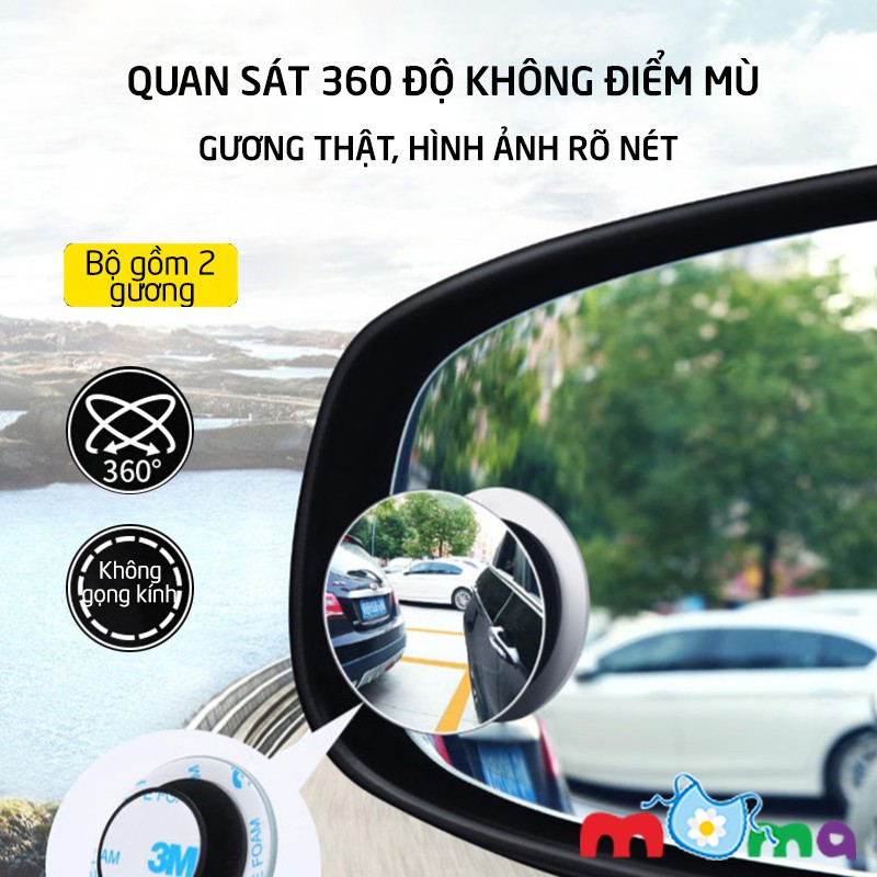 Bộ 2 gương cầu kính lồi 5 cm chiếu hậu xóa điểm mù xe hơi, ô tô, xe tải tăng độ an toàn