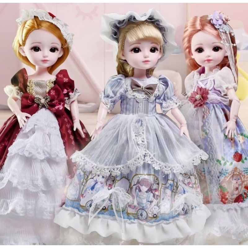 Búp bê khớp cầu  phong cách Châu Âu 23 điểm, size hộp 37cm, đầm dài phong cách cosplay Tiểu Thư, mắt thủy tinh