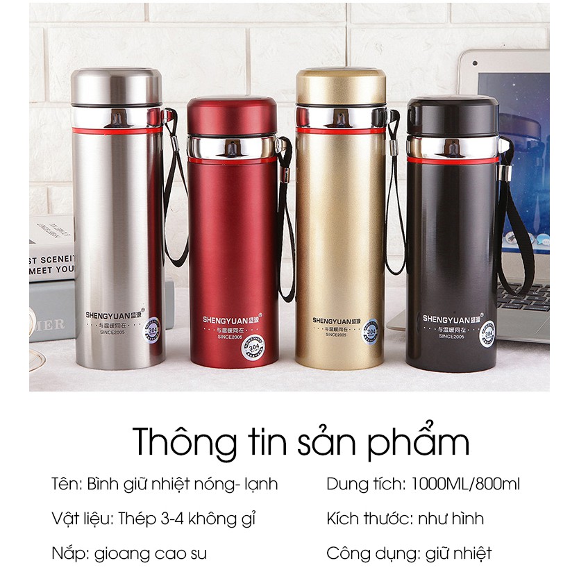 Bình Giữ Nhiệt Nóng, Lạnh Inox, Bình Lưỡng Tính , 1000ml / 800ml 2 Lớp, Có Tấm Lọc, Giữ Nhiệt Lên Đến 8 Tiếng