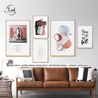 bộ tranh canvas trang trí trừu tượng hiện đại màu nước 5 bức free ship