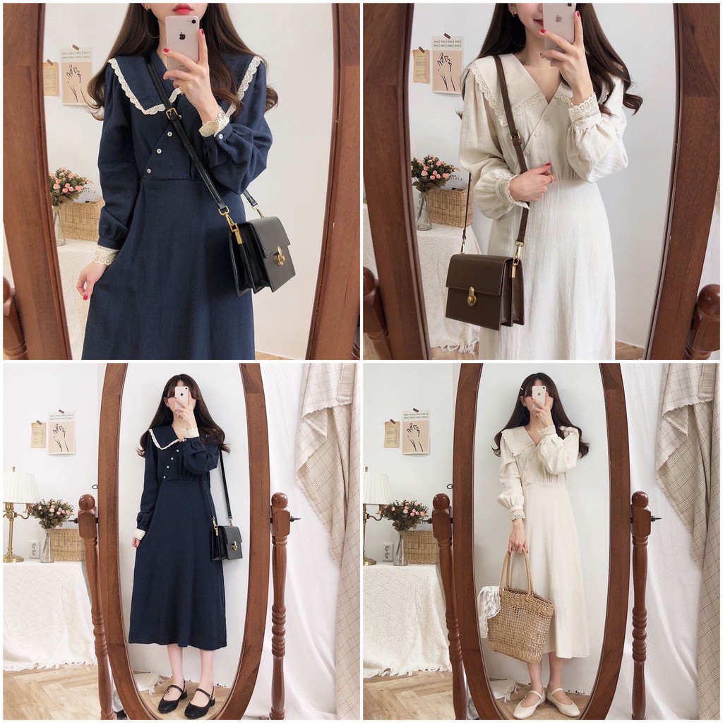 Váy ulzzang tiểu thư dự tiệc phối ren cúc chéo - V44 - jannahouse