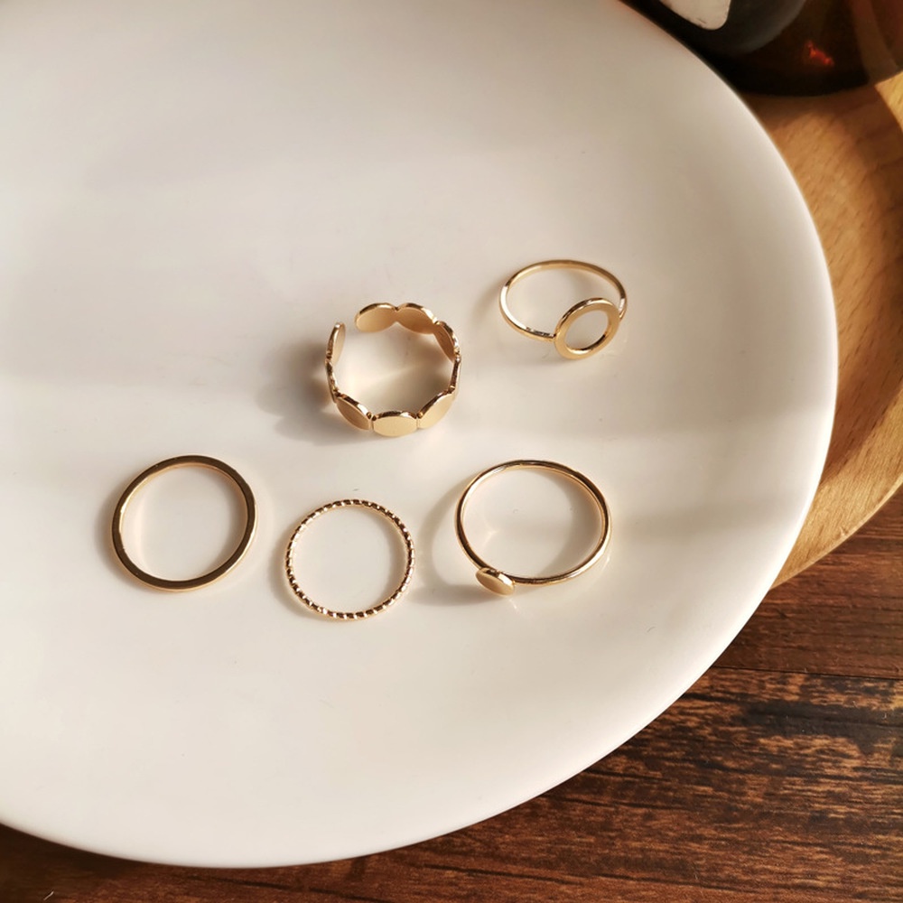 Set 5 nhẫn thiết kế hợp thời trang Hàn Quốc trẻ trung cho nữ
