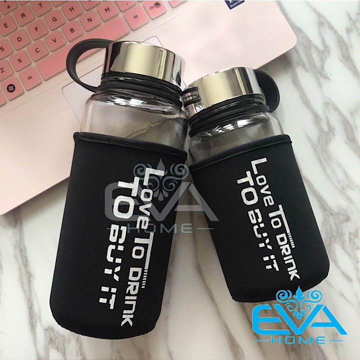 Bình Đựng Nước Thuỷ Tinh Love To Drink 1000ml Tặng Kèm Vỏ Bọc Vải Neoprene