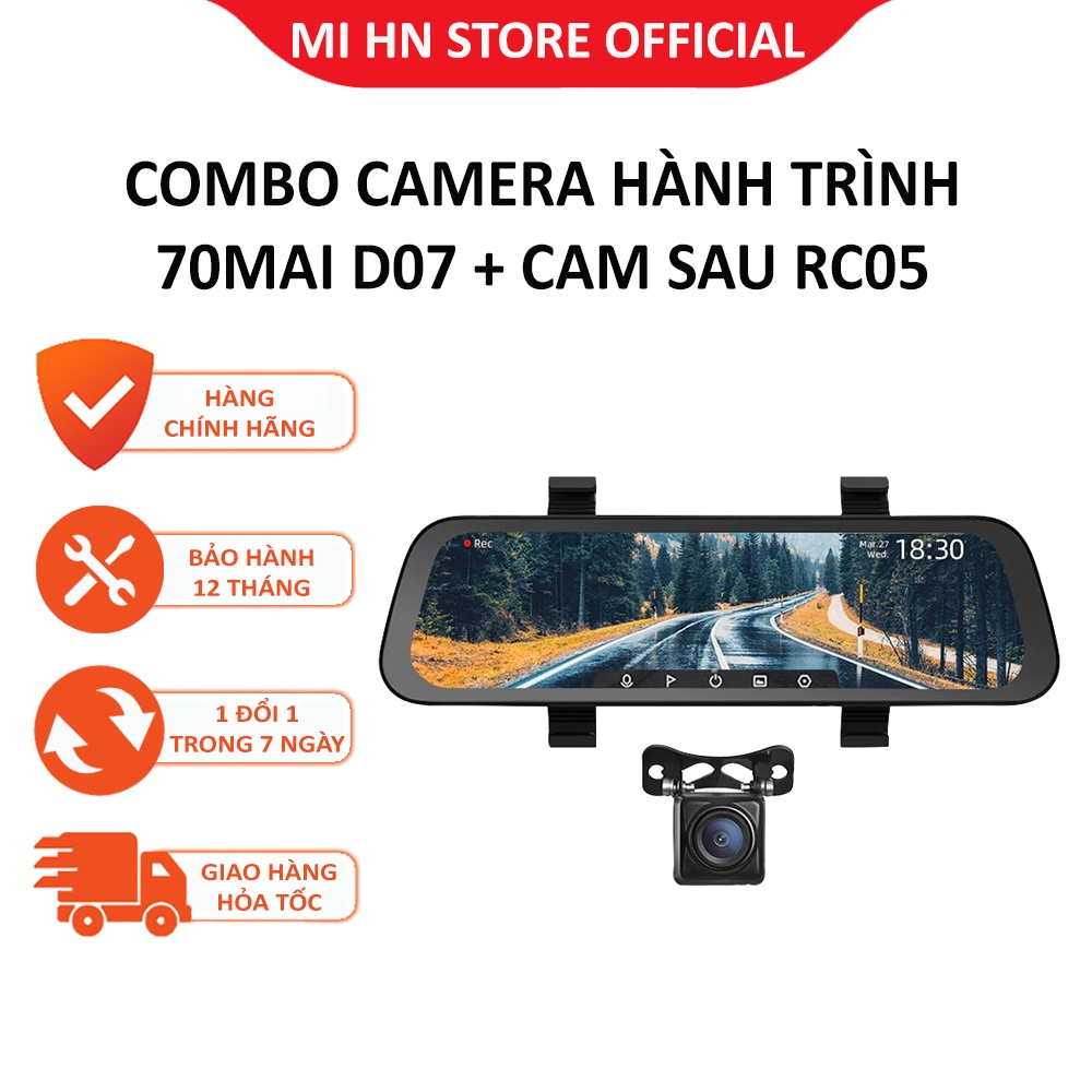 Combo Camera hành trình gương Xiaomi 70mai D07 và RC05 - Bảo hành 12 tháng