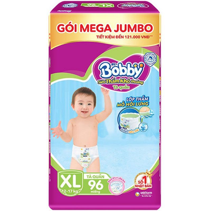 Tã quần Bobby Mega Jumbo M120/L102/XL96/XXL88