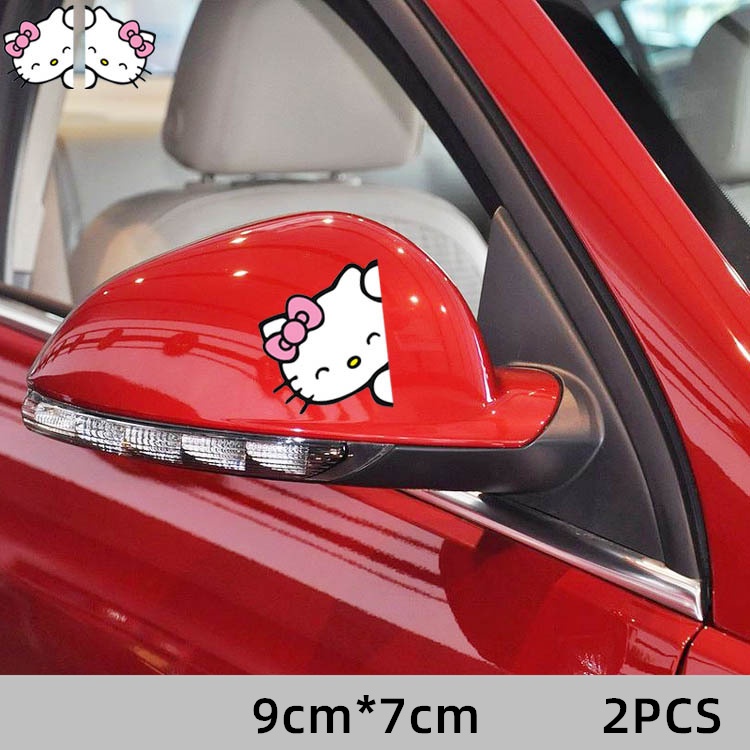 Bộ 2 Miếng Dán Trang Trí Gương Chiếu Hậu / Cửa Xe Hơi / Xe Máy Hình Hello Kitty Màu Hồng Phản Quang Dễ Thương