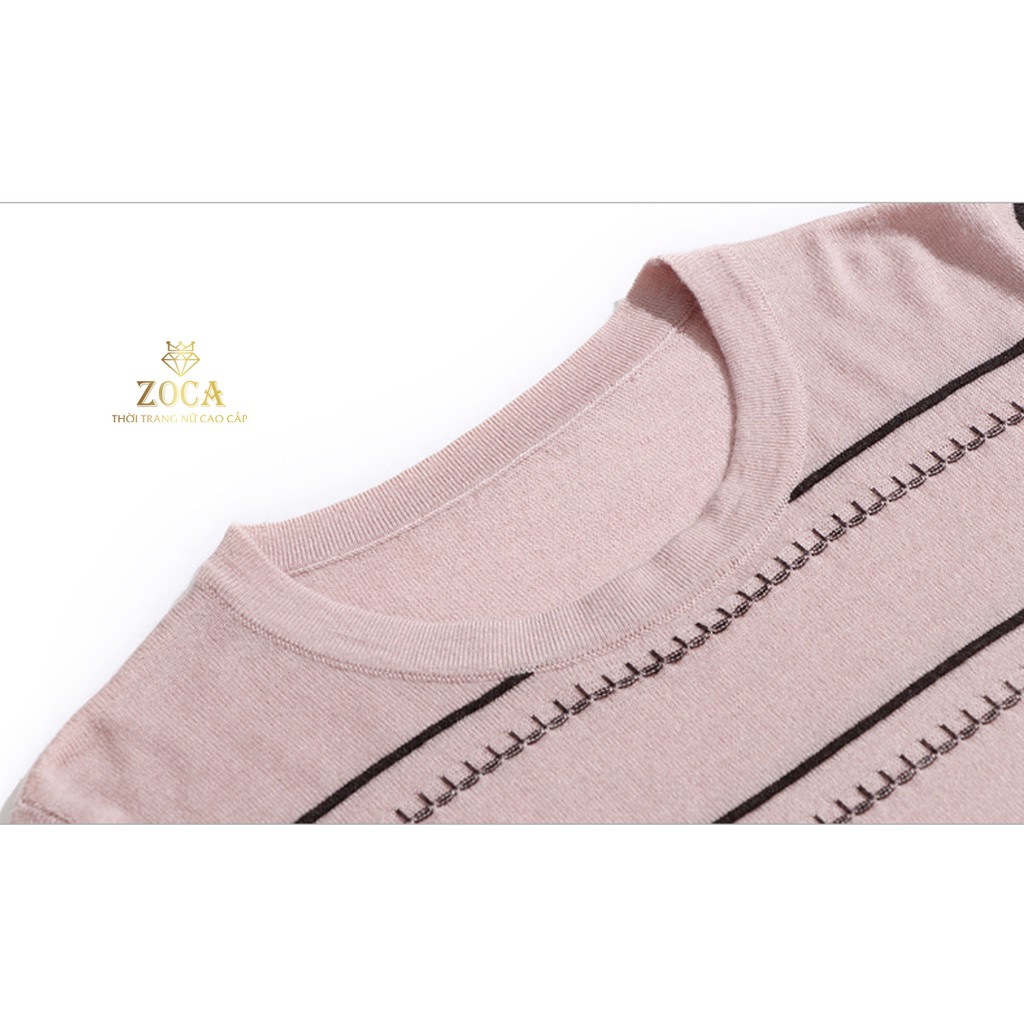 Áo len nữ mỏng thu đông kẻ ngang cộc tay dệt kim_Zoca | BigBuy360 - bigbuy360.vn