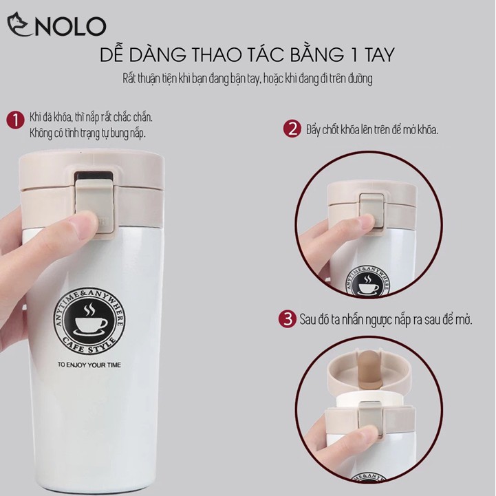 Ly Giữ Nhiệt  Nắp Chống Tràn Tumbler Cafe Style Dung Tích 380ml Công Nghệ 3 Lớp Chân Không Ruột Bình Inox 304 SUS