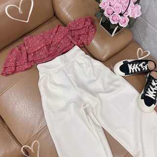 Set croptop hoa trễ vai quần suông tôn dáng
