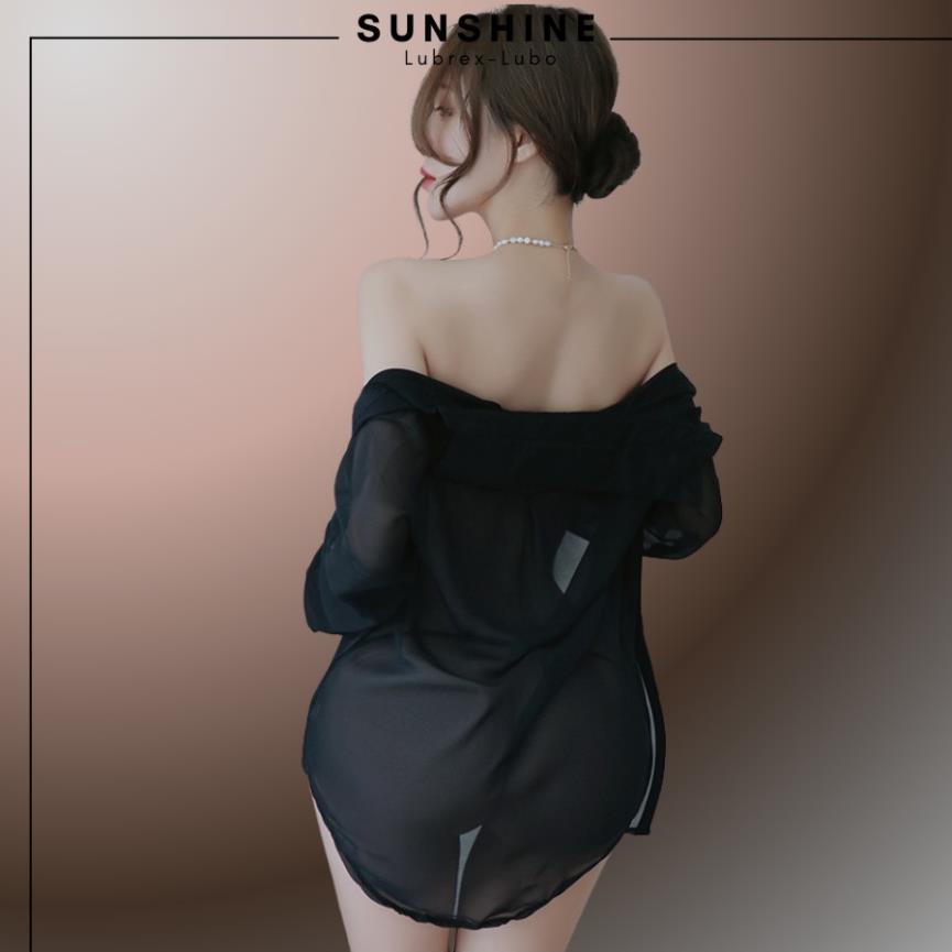 Áo Ngủ Sexy Sơ Mi Ngủ Voan Mỏng Xuyên Thấu Dài Tay Gợi Cảm MÀU ĐEN -SUNSHINE LUBREXLUBO- SMNDAY1184 Đẹp