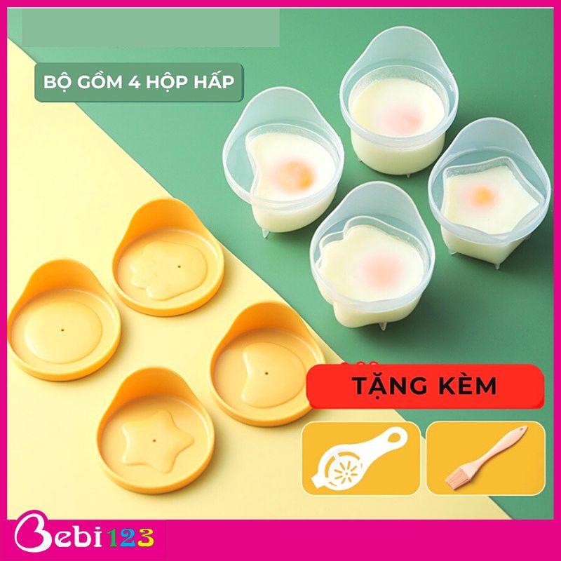 (Tặng cọ + tách trứng) Set 4 khuôn hấp trứng, hấp đồ ăn dặm, làm thạch cho bé