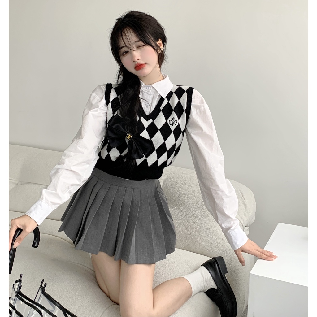 Áo Dệt Kim Không Tay Dáng Ngắn Phong Cách Hàn Quốc Thời Trang Cho Nữ